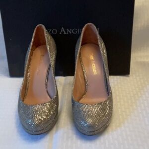 Enzo Angiolini Glitter Platform Pumps in Silver